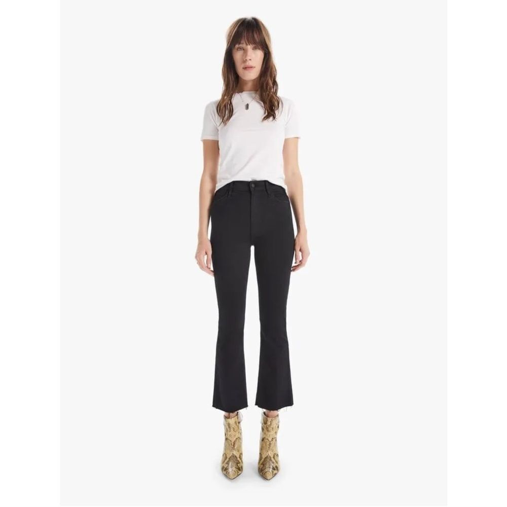 Mother The Hustler Ankle Fray Flare Black Jeans Size 34